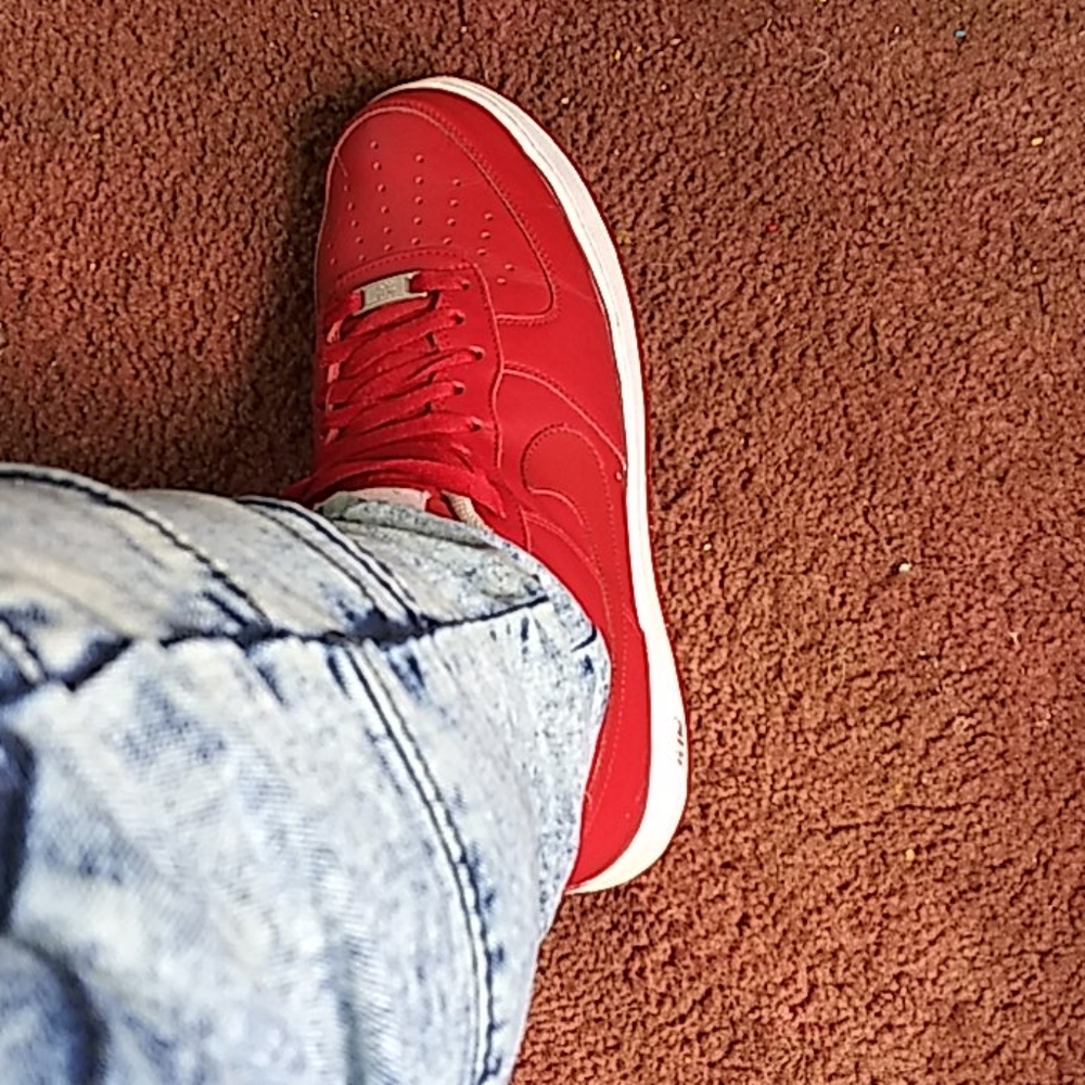 Red and white air force 1s